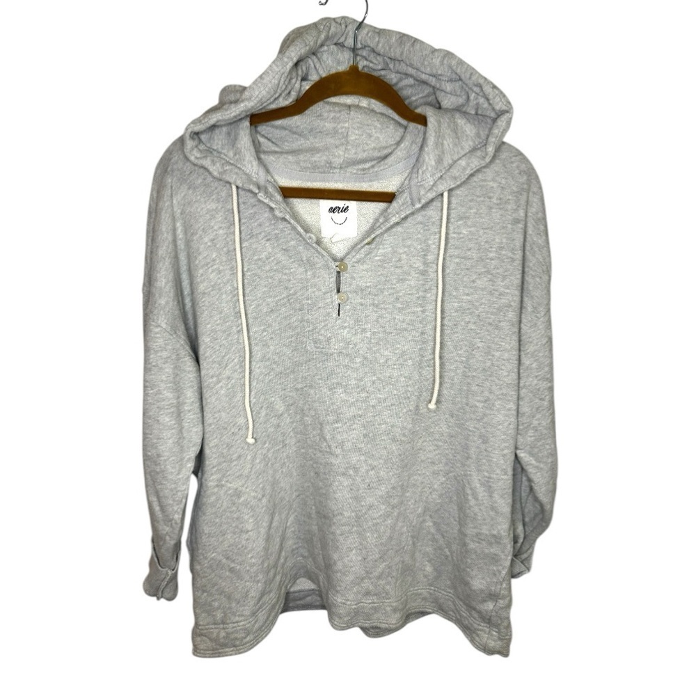 Aerie 1/4 Button Gray Hoodie